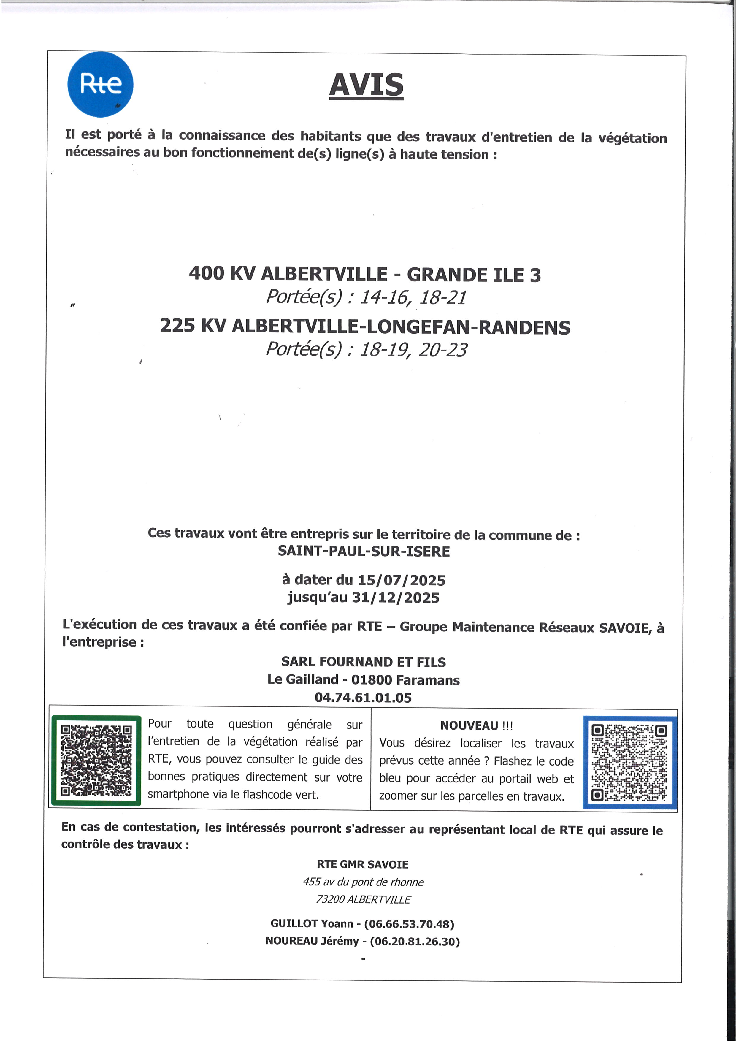 AVIS RTE ELAGAGE