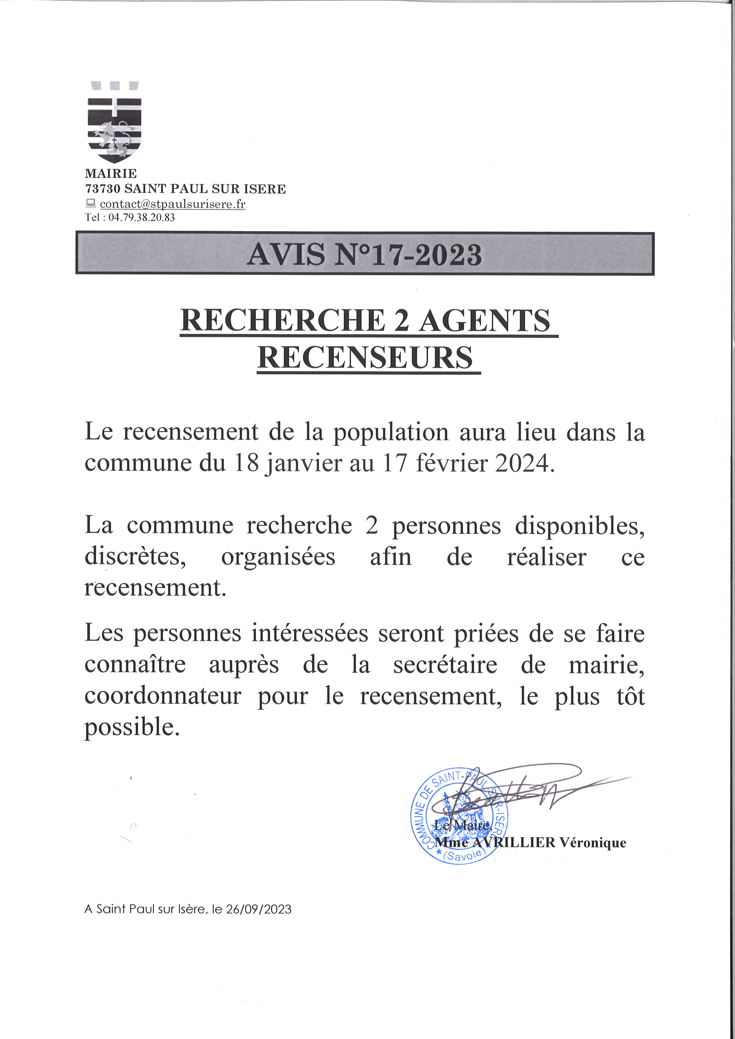 Avis 17 2023 Agents recenseurs