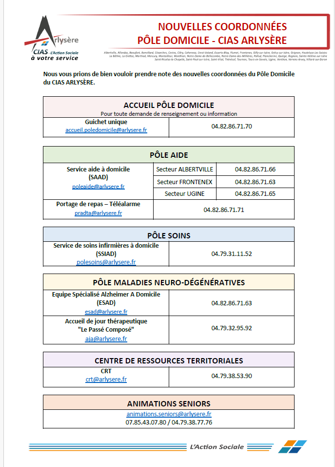 COORDONNEES POLE DOMICILE