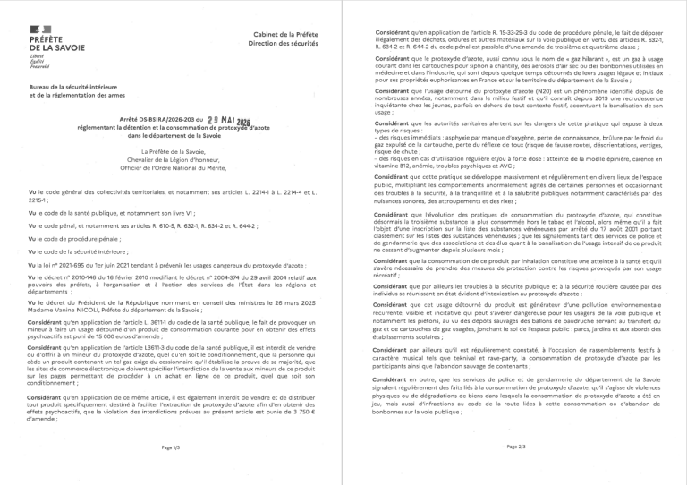 AP2026-203 reglementant usage du protoxyde d’azote